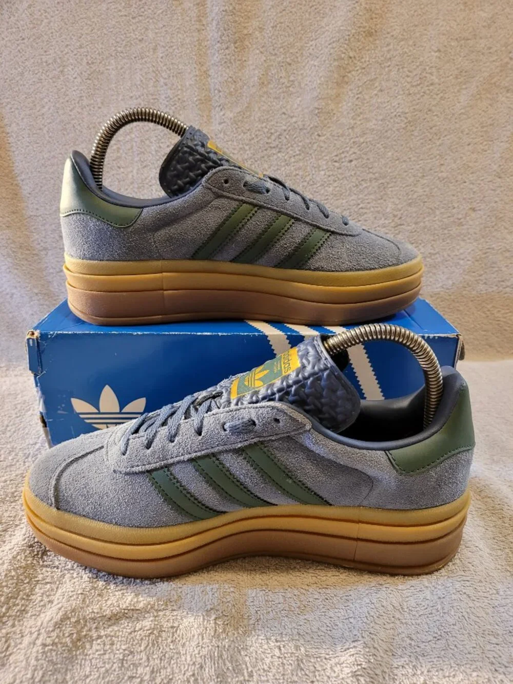 Adidas Women's Size 6.5 Gazelle Bold Preloved Ink Mineral Green Tan Gum Sneakers